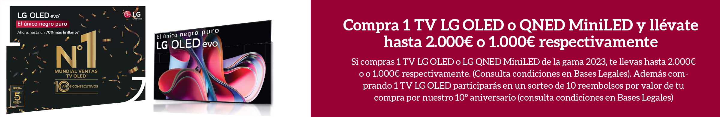 Compra 1 TV LG OLED o QNED MiniLED y llévate hasta 2.000€ o 1.000€ respectivamente